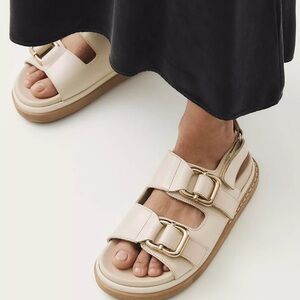 Women’s Cream Buckle Strap Comfort Sandals